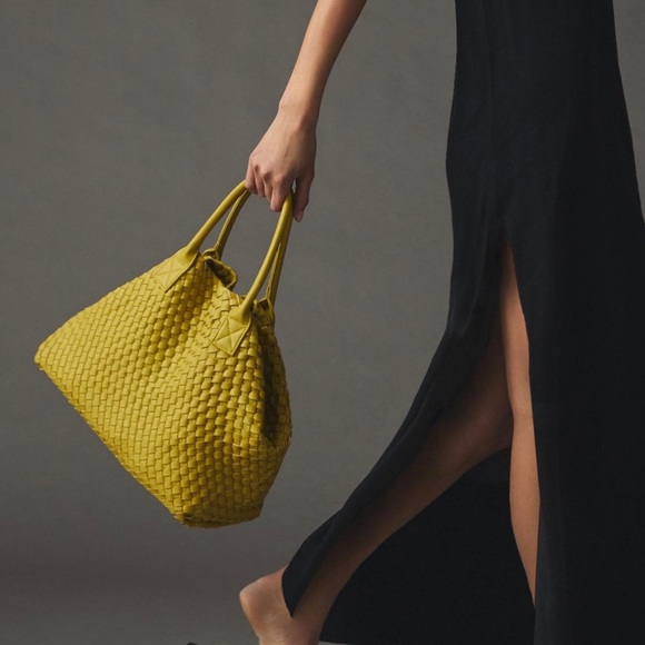 Anthropologie Handbags - Anthropologie Woven Faux Leather Tote Tan